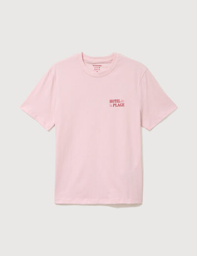 T-shirt droit en coton col rond rose poudr&eacute;e homme