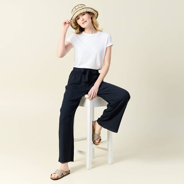 pantalon large fluide noeud bleu marine femme Pantalon large fluide noeud bleu marine femme