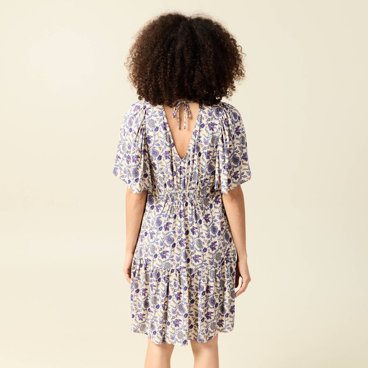 Robe col V manches courtes bleu femme