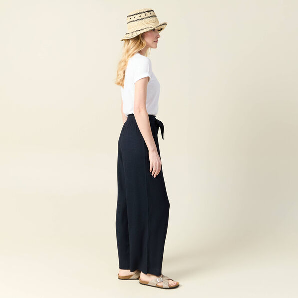 Pantalon large fluide noeud bleu marine femme