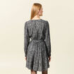 Robe droite courte col v manches longues noir femme