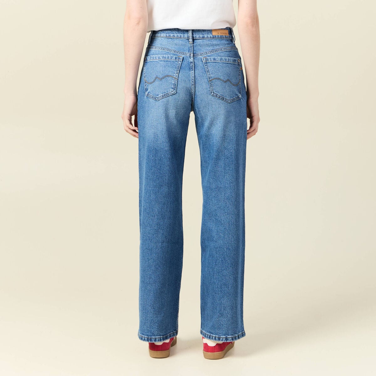 Jeans large taille haute denim stone femme