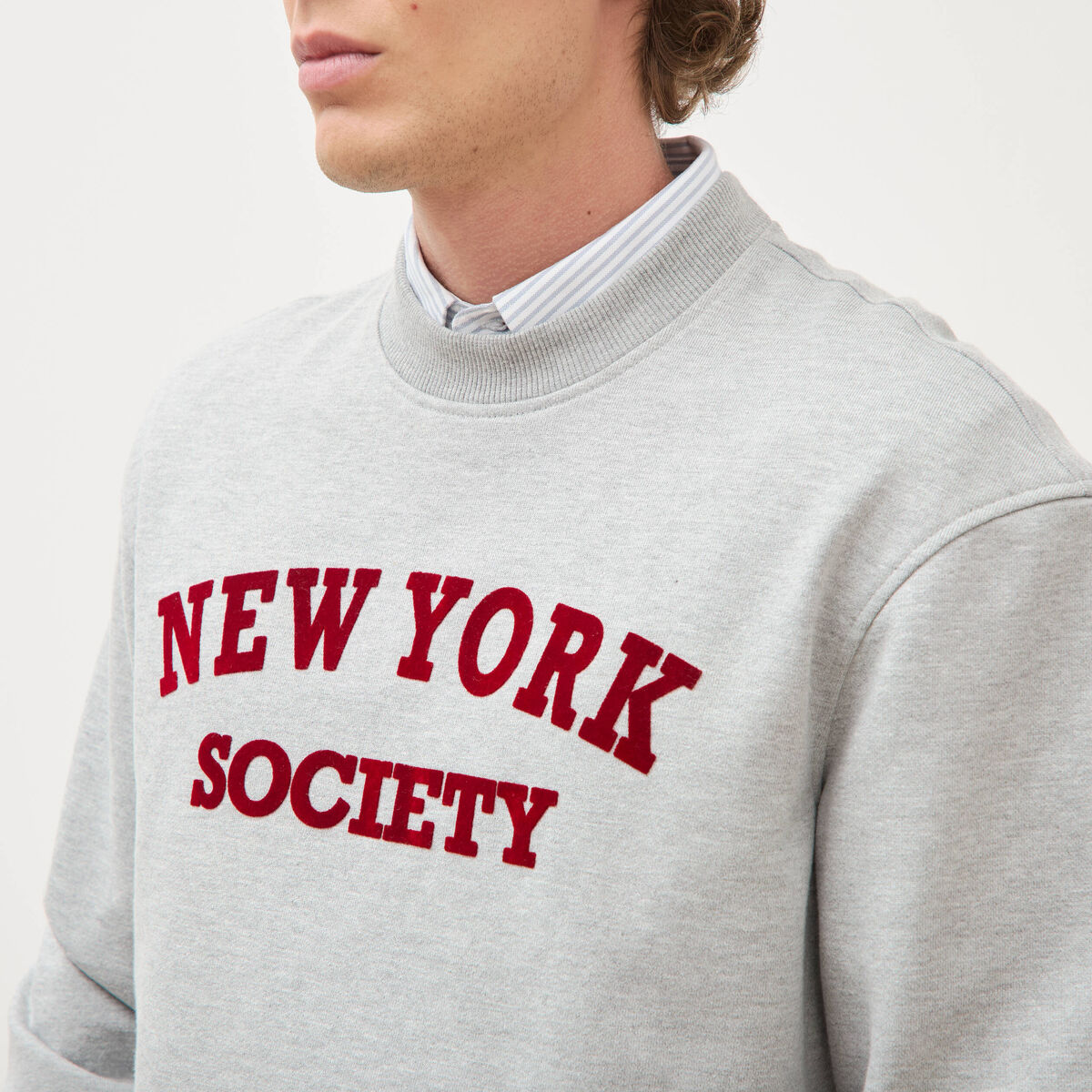 Sweat droit col rond manches longues gris clair homme