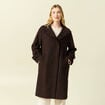 Manteau droit long col montant marron fonc&eacute; femme