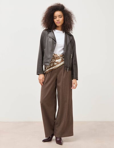 Pantalon large taille standard marron fonc&eacute; femme