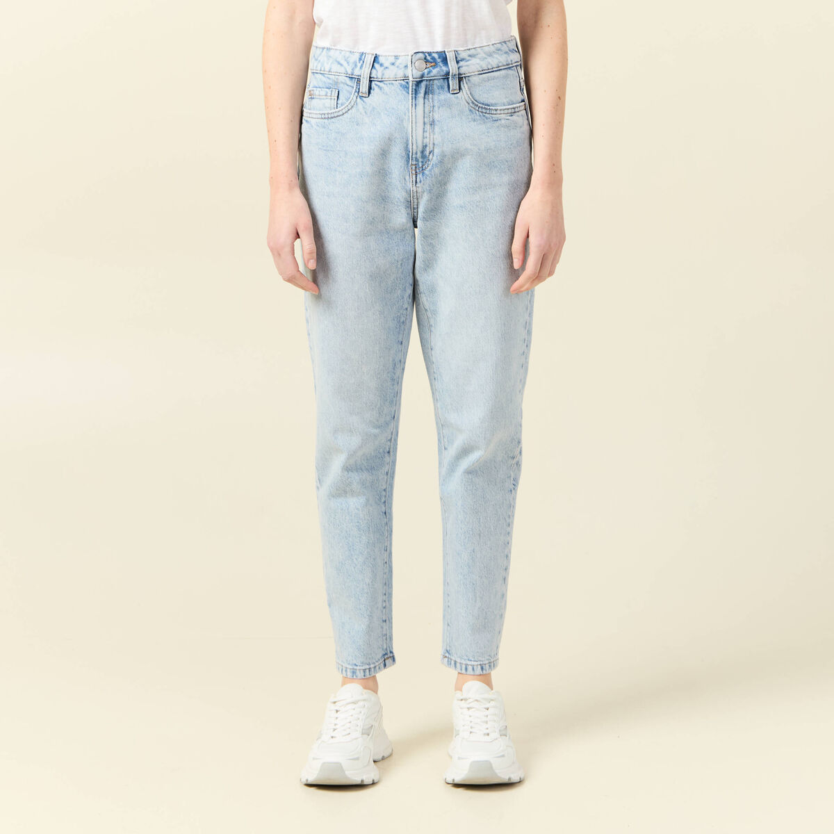 Jeans mom 7/8ème denim snow bleu femme