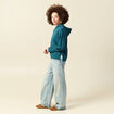 Sweat &agrave; capuche manches longues brillant bleu canard femme