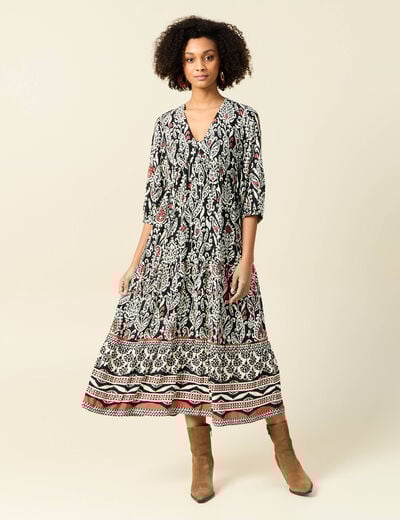 Robe longue évasée noir femme