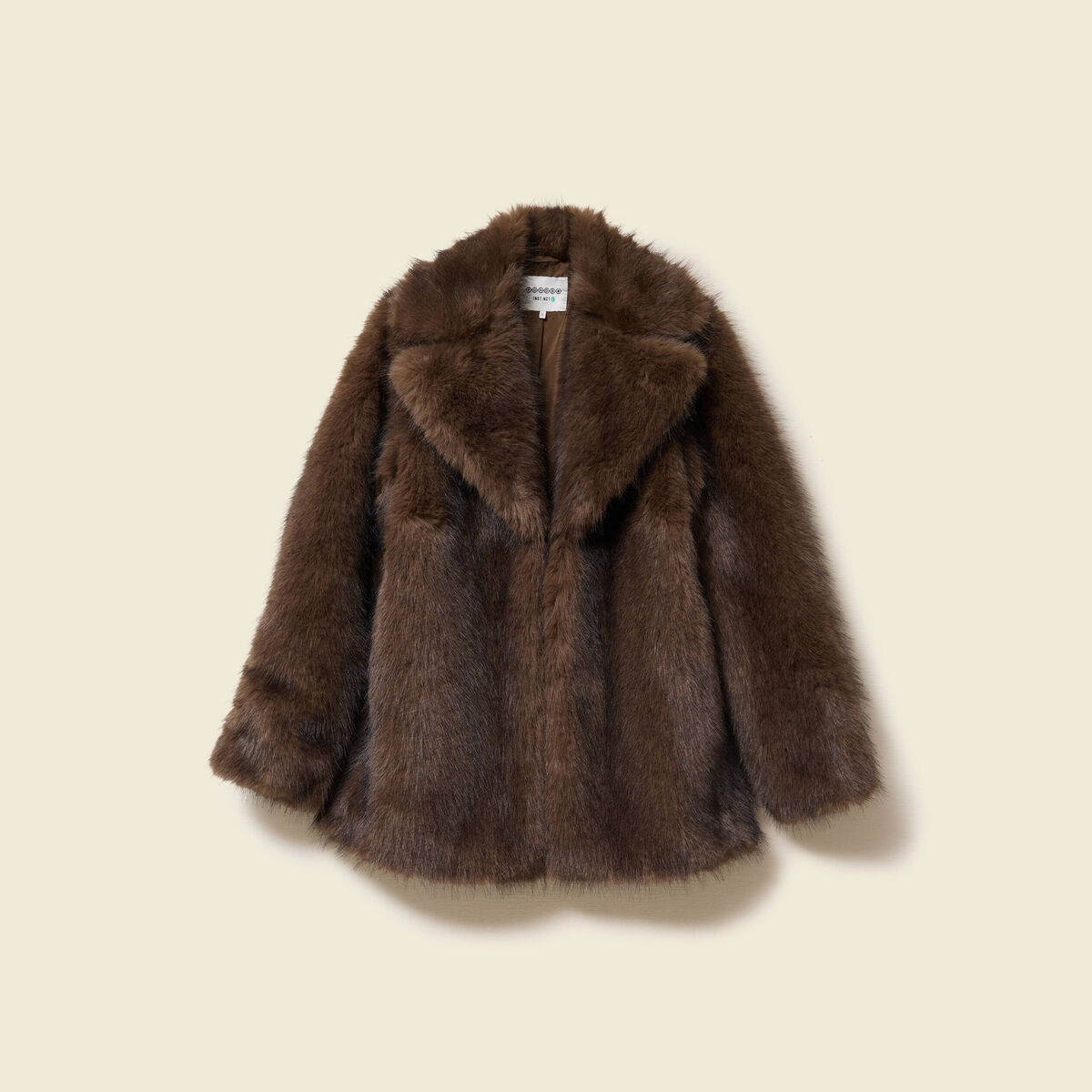 Manteau manches longues doubl&eacute; marron femme