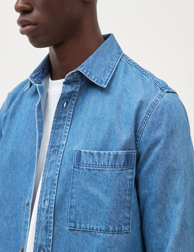 Chemise col am&eacute;ricain manches longues denim stone homme