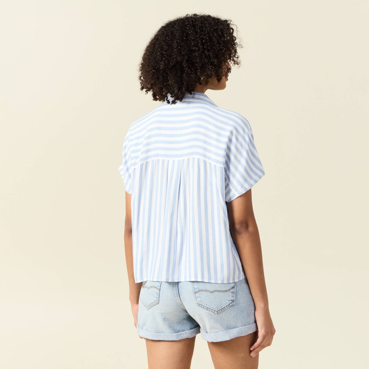 Chemise manches 3/4 bleu femme