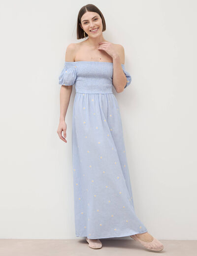 Robe col carr&eacute; manches courtes coton blanc femme