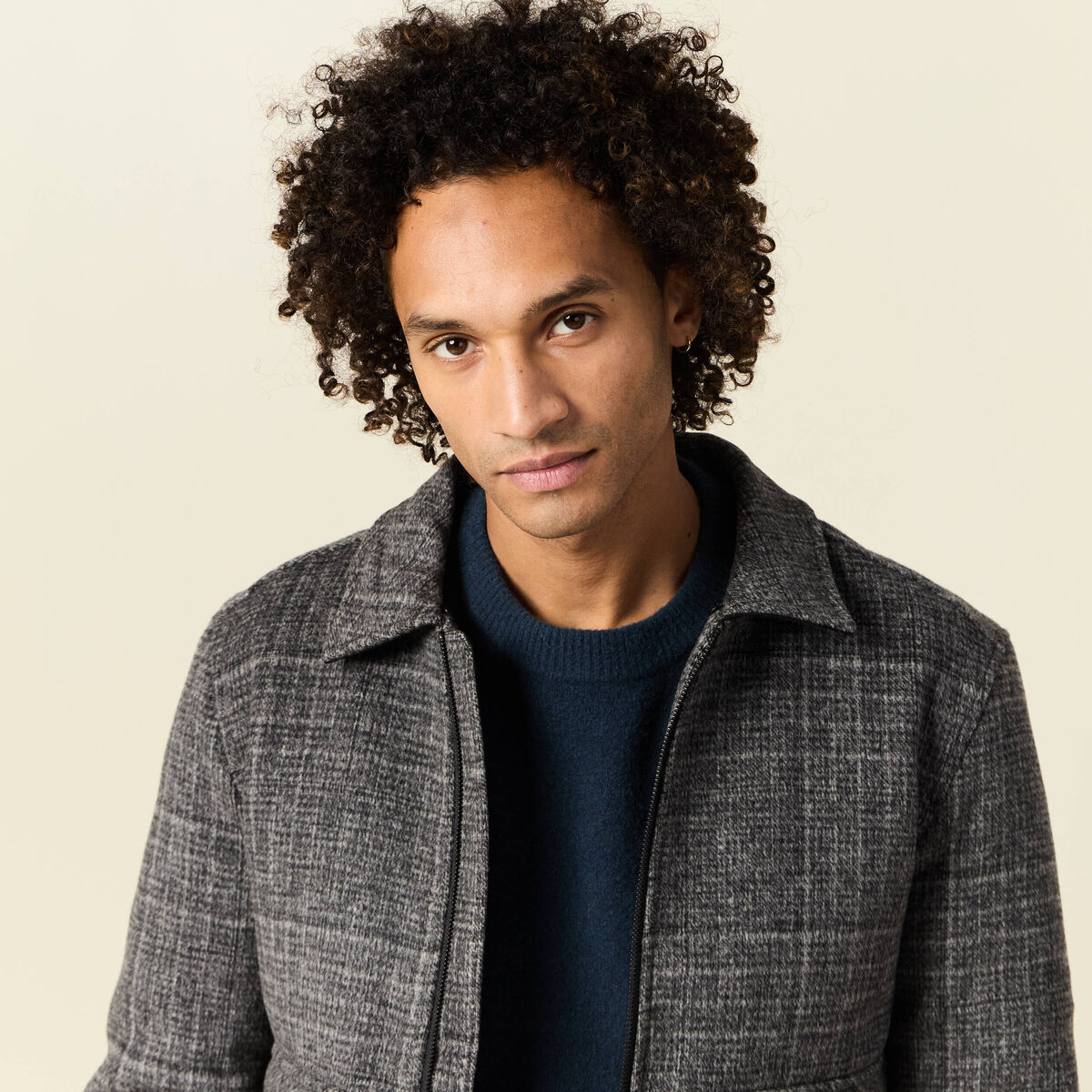 Blouson zippé col aviateur gris foncé homme