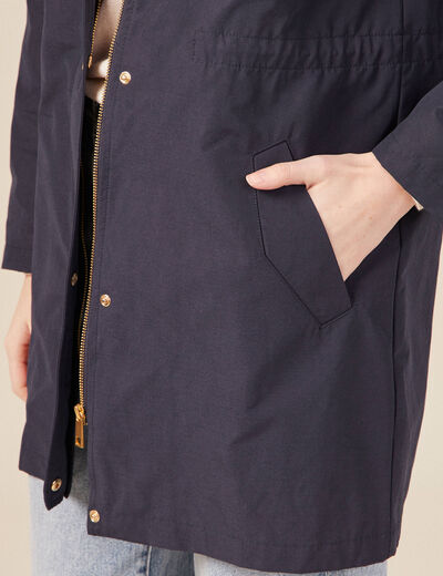 Parka à capuche déperlante bleu foncé femme