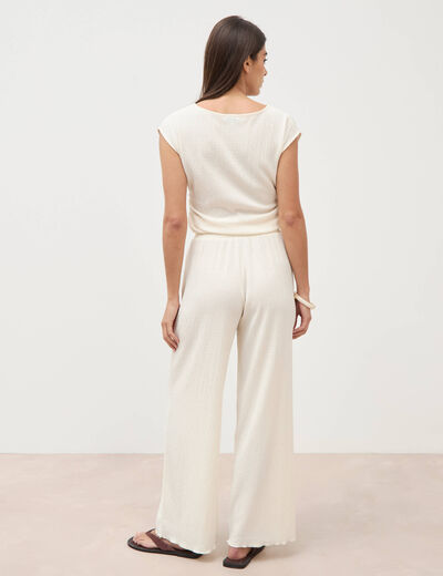 Pantalon loose avec ceinture creme femme