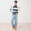 Sweat ray&eacute; col rond manches longues bleu marine homme