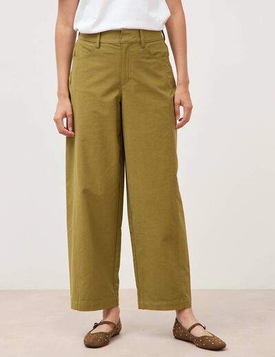Pantalon coupe regular vert kaki femme