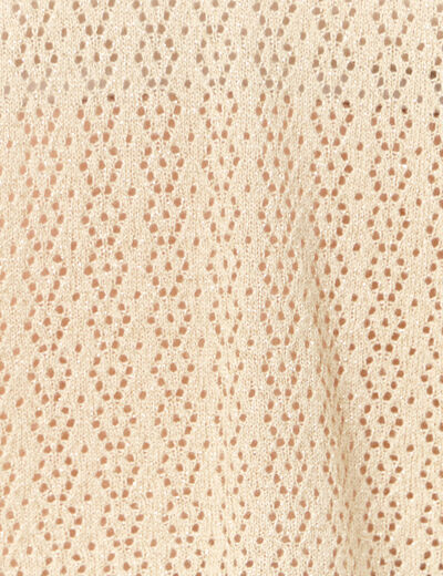 Pull manches courtes ajouré creme femme