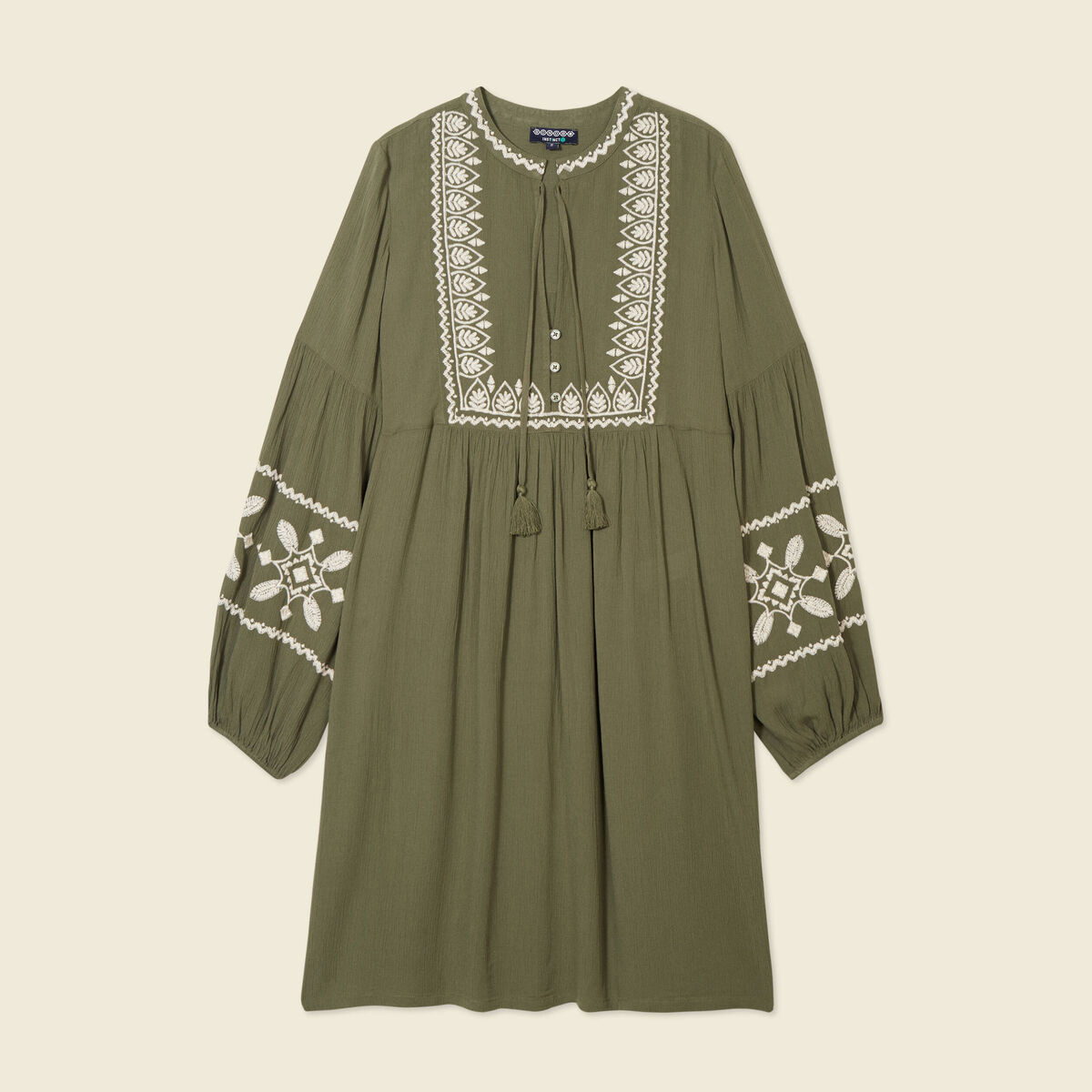 Robe brodée éco-responsable vert kaki femme