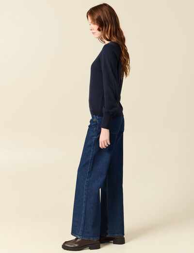 Pull manches longues bleu marine femme
