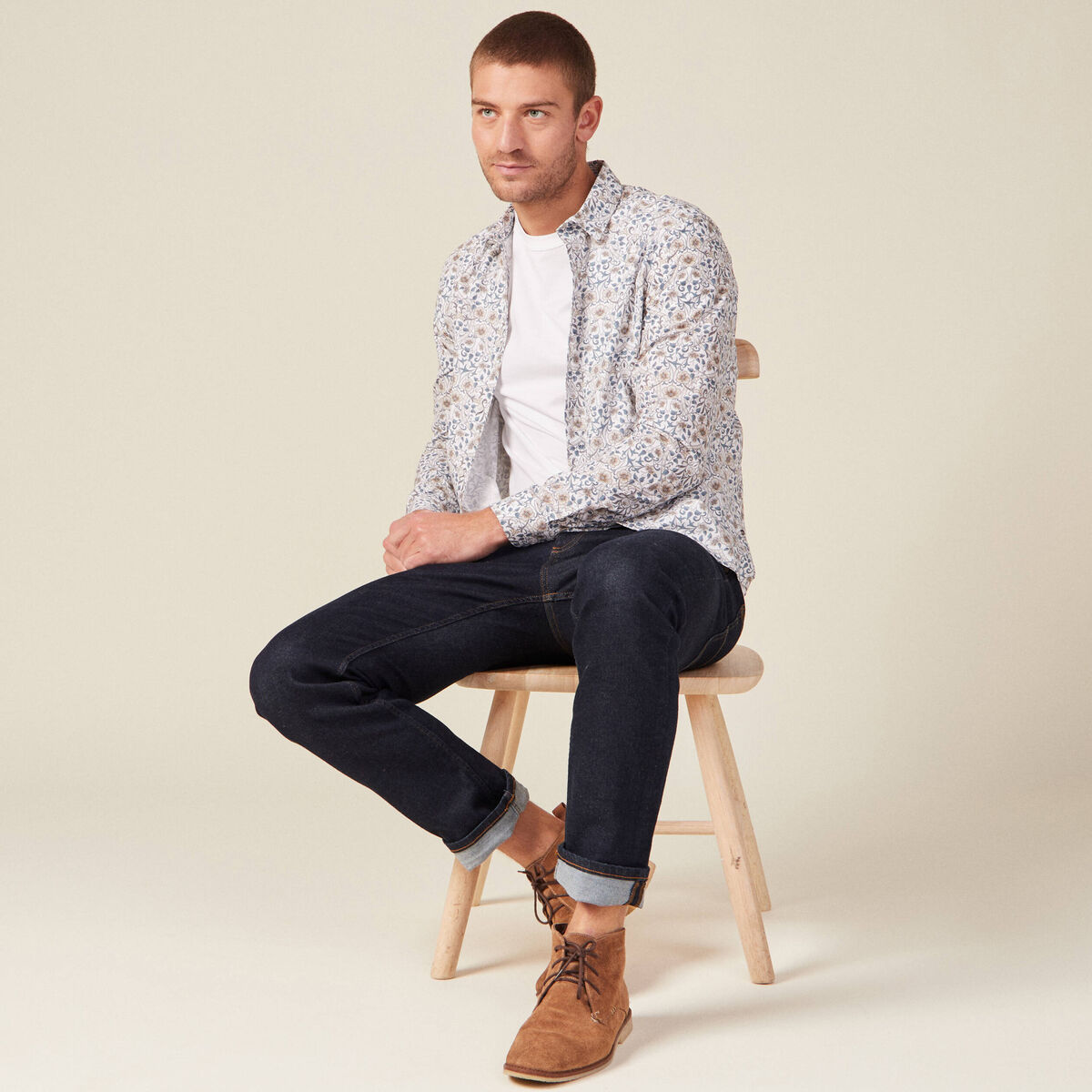 Chemise à manches longues blanc homme