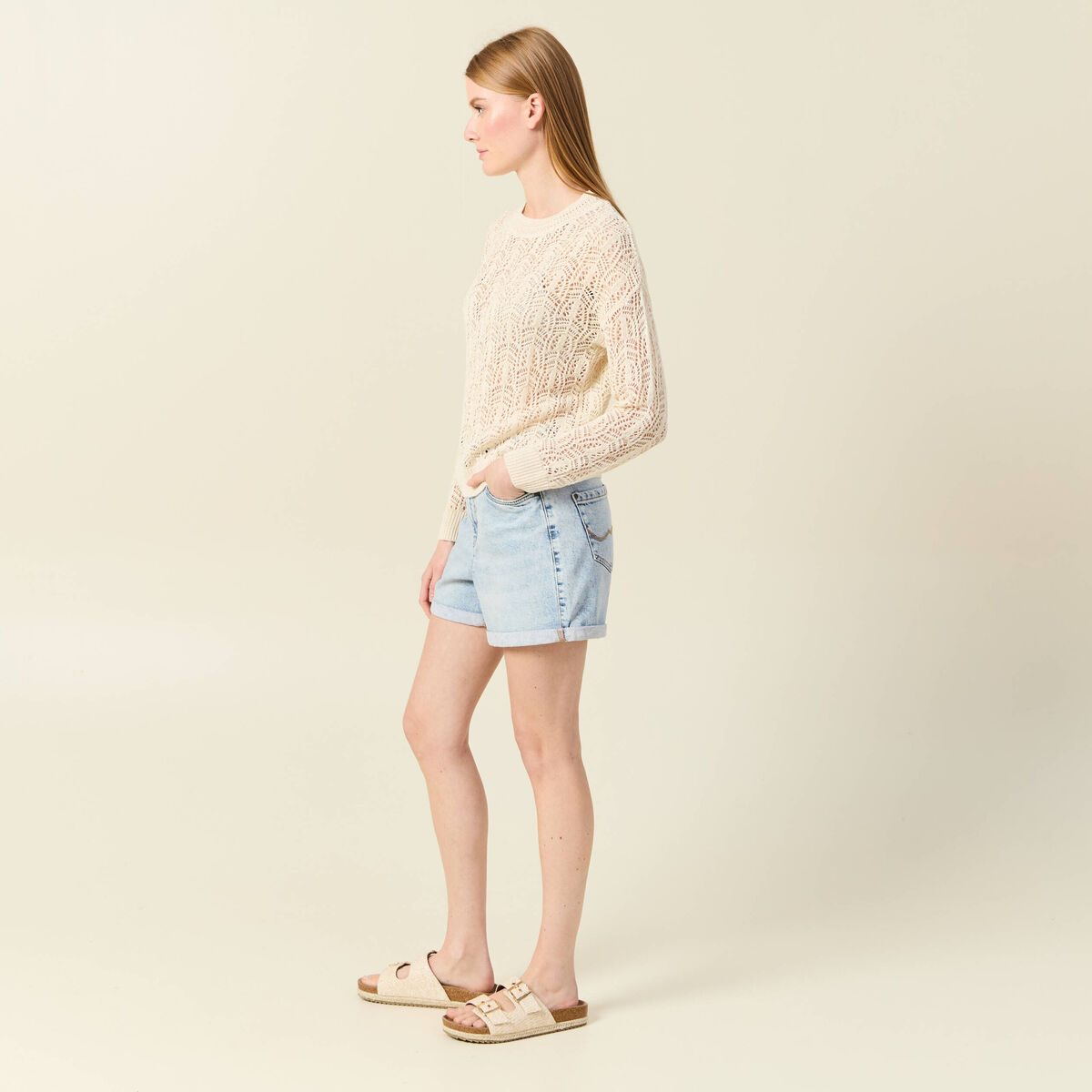 Pull ajouré éco-responsable creme femme