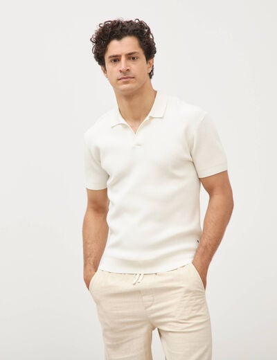 Polo cintr&eacute; manches courtes ecru homme