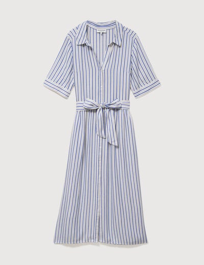 Robe manches courtes col am&eacute;ricain ecru femme