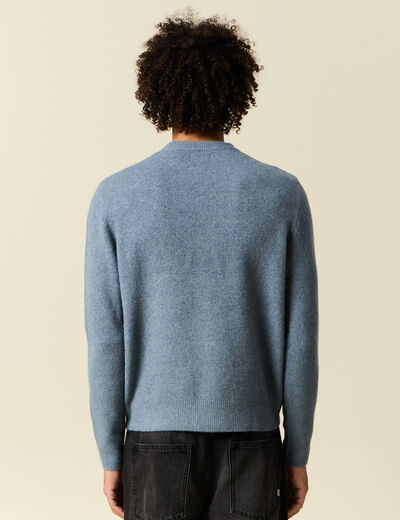 Pull manches longues col rond bleu gris homme