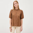 Chemise en coton manches coude marron femme