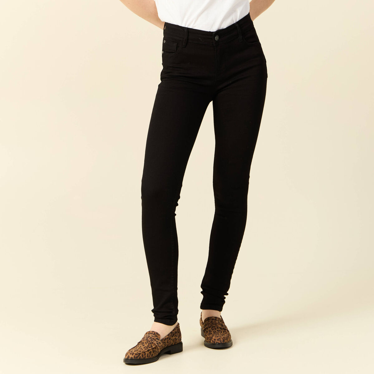 Jeans skinny push-up taille standard denim noir femme