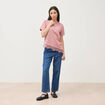 T-shirt droit col rond avec dentelle vieux rose femme