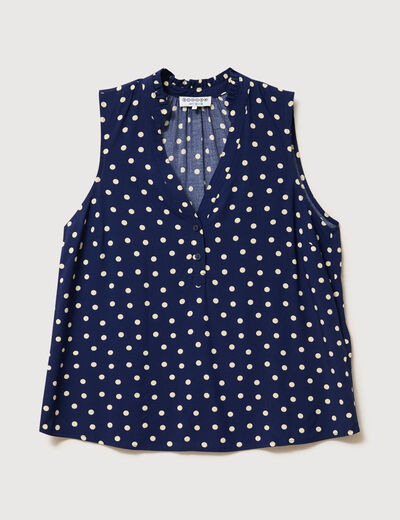 Top sans manches col v fluide bleu femme