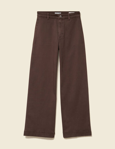 Jeans large cropped taille haute marron femme
