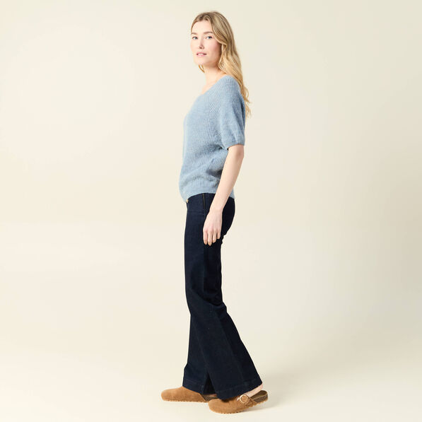 Pull manches courtes bleu gris femme