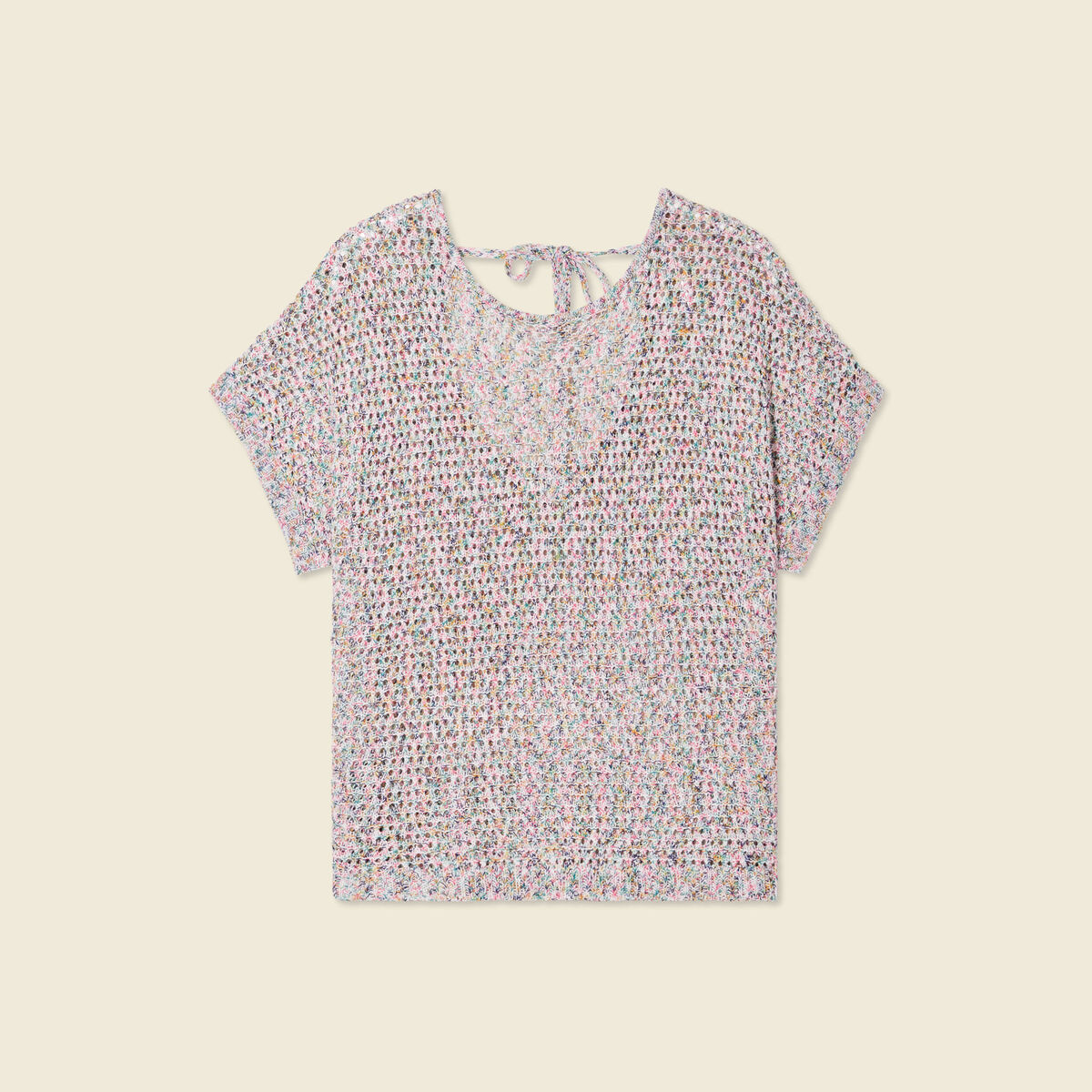Pull crochet manches courtes vert kaki femme