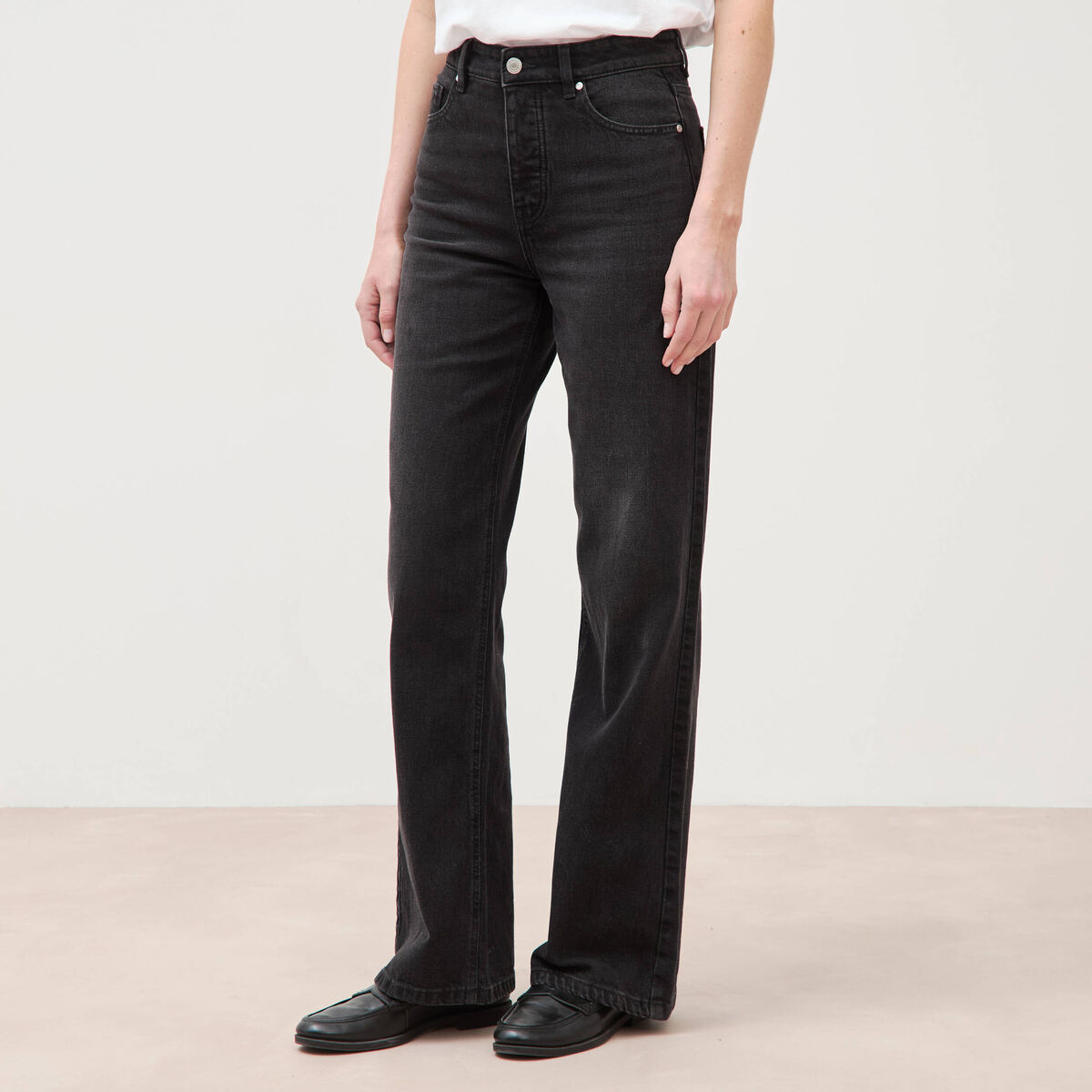 Jeans large taille haute denim noir femme