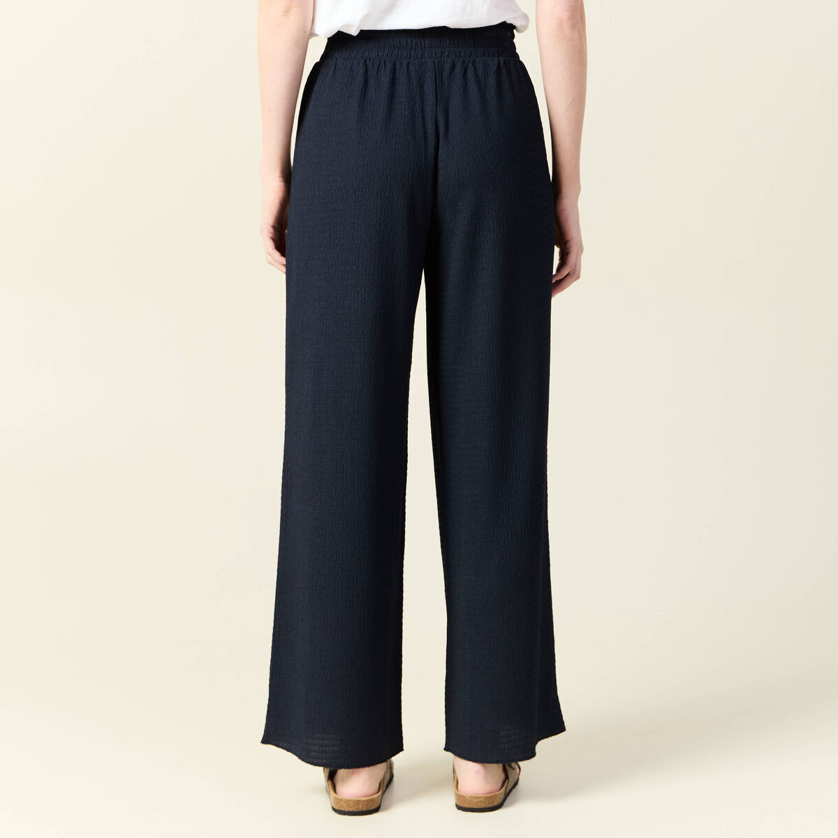 Pantalon large fluide noeud bleu marine femme