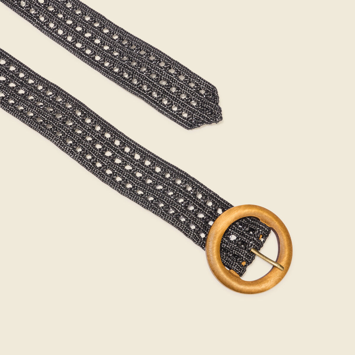 Ceinture tress&eacute;e perfor&eacute;e noir femme