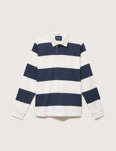 Polo manches longues broderie bleu marine homme