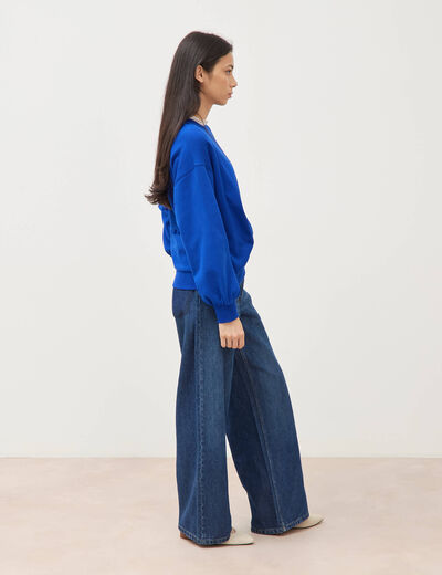 Sweat droit col rond manches longues bleu electrique femme