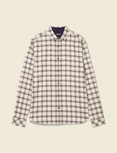 Chemise &agrave; carreaux en coton ecru homme