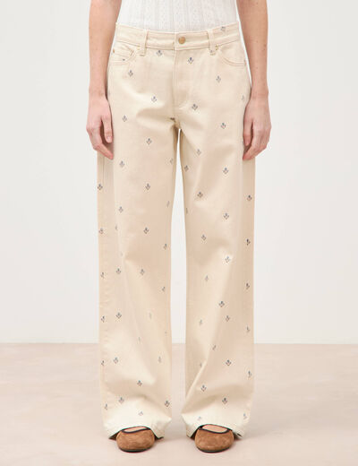 Jeans wide leg taille standard blanc femme