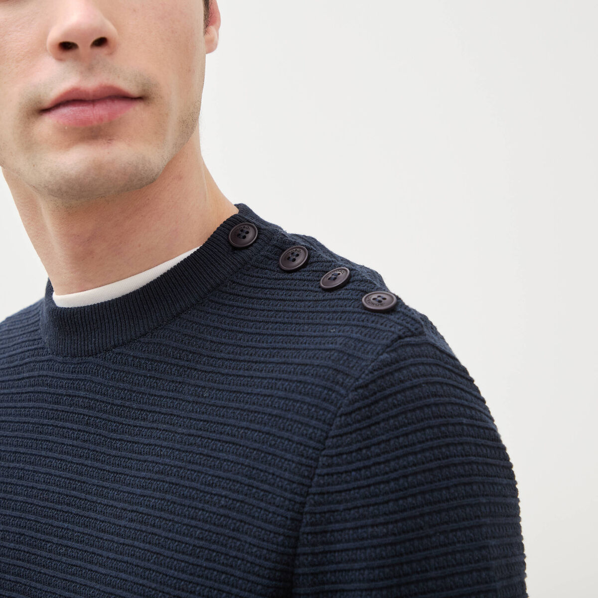 Pull col rond manches longues bleu marine homme
