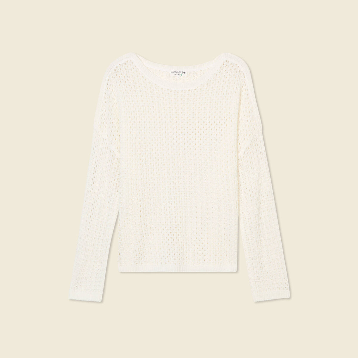 Pull manches longues ajouré ecru femme