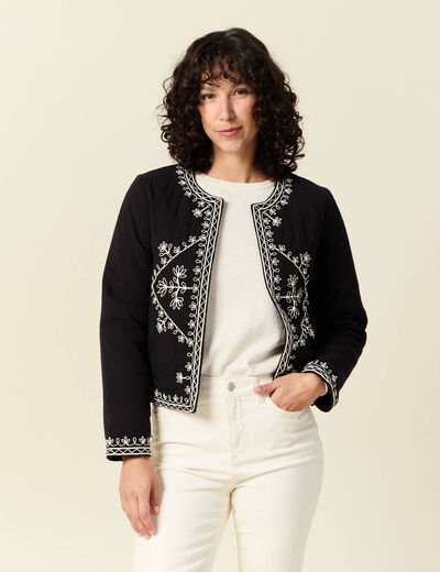 Veste droite brodée noir femme
