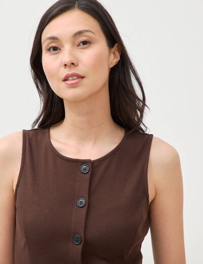 Robe sans manches en maille col rond marron fonc&eacute; femme