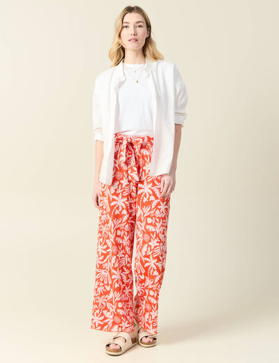 Pantalon fluide large orange foncé femme