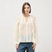 Chemise manches longues col rond ivoire femme