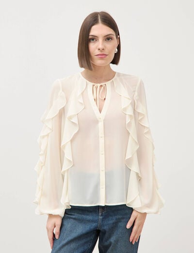 Chemise manches longues col rond ivoire femme
